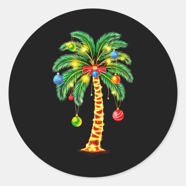 Christmas Palm Tree Hawaiian Xmas  Classic Round Sticker (Front)