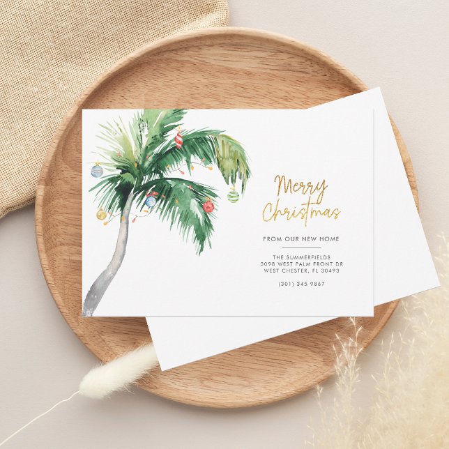 Christmas Palm Tree Holiday Moving Announcement (Merry Christmas Tropical Palm Tree Scrip Moving Announcement)