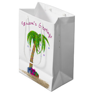 Christmas Palm Tree in Sand  Medium Gift Bag