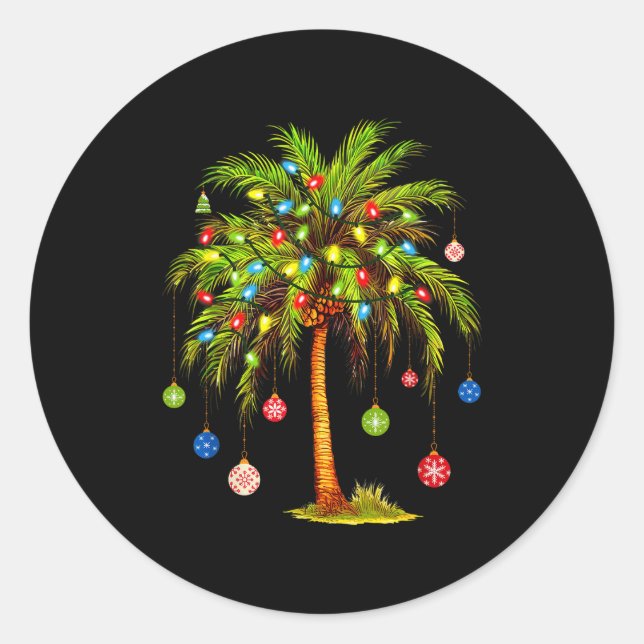 Christmas Palm Tree Light Hawaiian Trocal Xmas  Classic Round Sticker (Front)