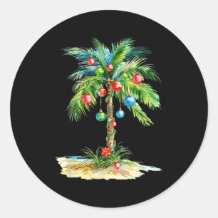 Christmas Palm Tree Light Hawaiian Trocal Xmas Men Classic Round Sticker