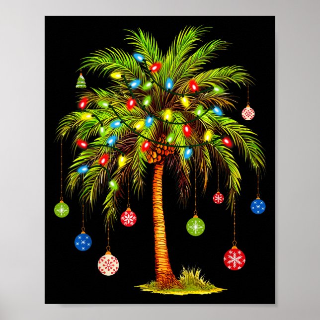 Christmas Palm Tree Light Hawaiian Trocal Xmas  Poster (Front)