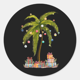 Christmas Palm Tree Light Hawaiian Tropical Funny Classic Round Sticker