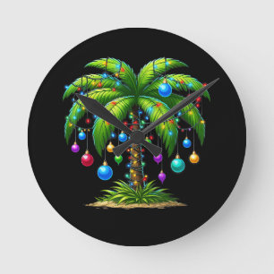 Christmas Palm Tree Light Hawaiian Tropical New Ye Round Clock