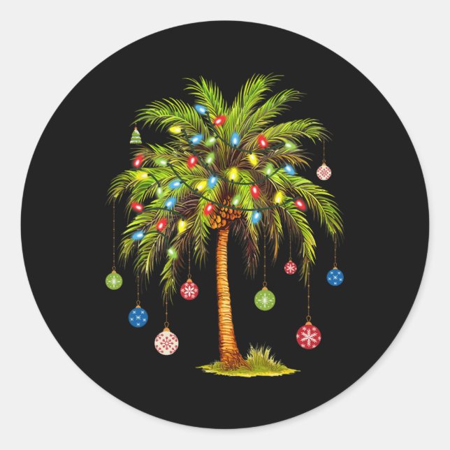 Christmas Palm Tree Light Hawaiian Tropical Xmas 1 Classic Round Sticker (Front)