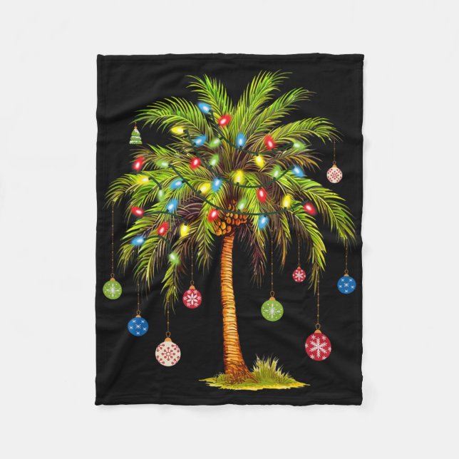 Christmas Palm Tree Light Hawaiian Tropical Xmas 1 Fleece Blanket (Front)