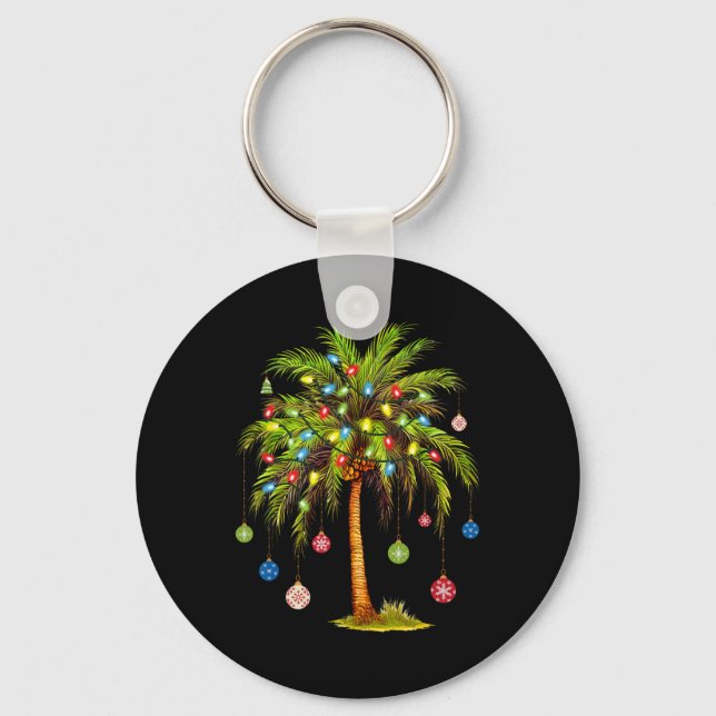 Christmas Palm Tree Light Hawaiian Tropical Xmas 1 Keychain (Front)