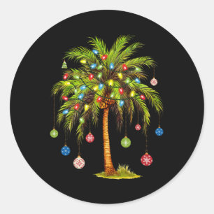 Christmas Palm Tree Light Hawaiian Tropical Xmas  Classic Round Sticker