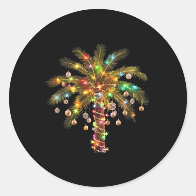 Christmas Palm Tree Light Hawaiian Tropical Xmas  Classic Round Sticker (Front)