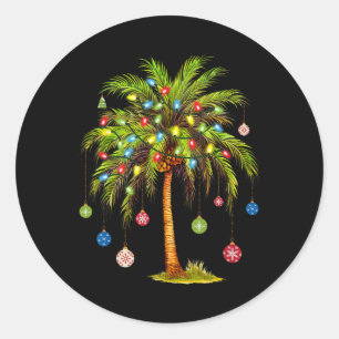 Christmas Palm Tree Light Hawaiian Tropical Xmas  Classic Round Sticker