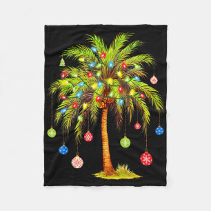 Christmas Palm Tree Light Hawaiian Tropical Xmas Fleece Blanket