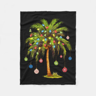 Christmas Palm Tree Light Hawaiian Tropical Xmas  Fleece Blanket