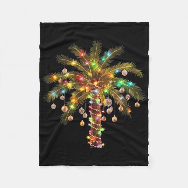 Christmas Palm Tree Light Hawaiian Tropical Xmas  Fleece Blanket (Front)