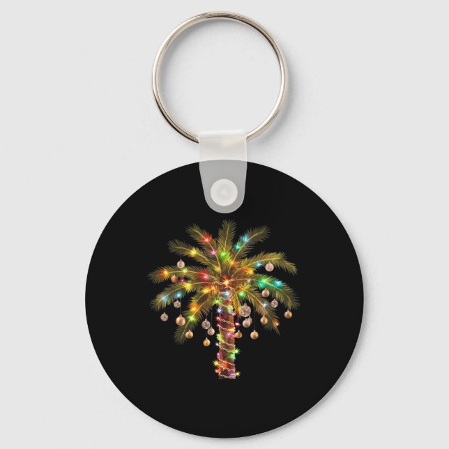 Christmas Palm Tree Light Hawaiian Tropical Xmas  Keychain (Front)