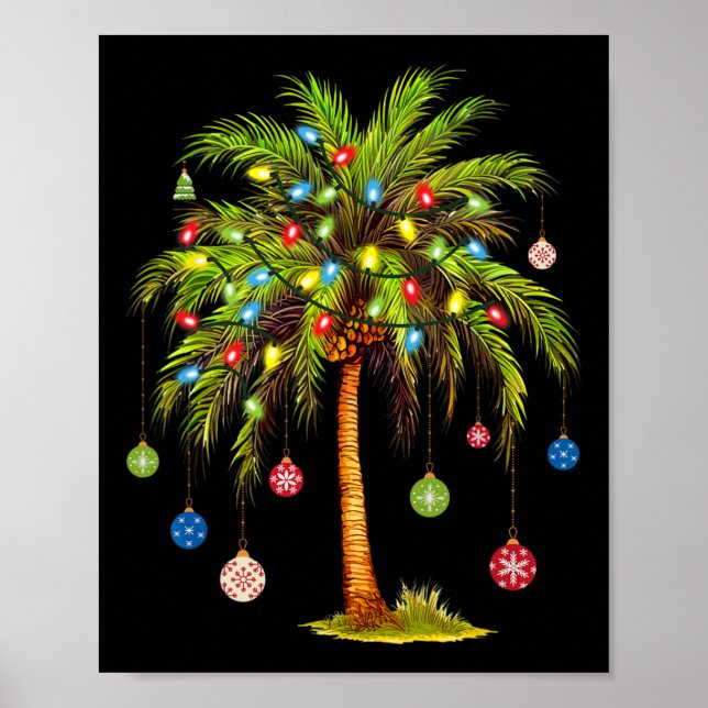 Christmas Palm Tree Light Hawaiian Tropical Xmas  Poster (Front)