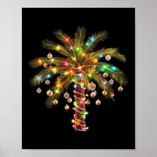 Christmas Palm Tree Light Hawaiian Tropical Xmas  Poster (Front)