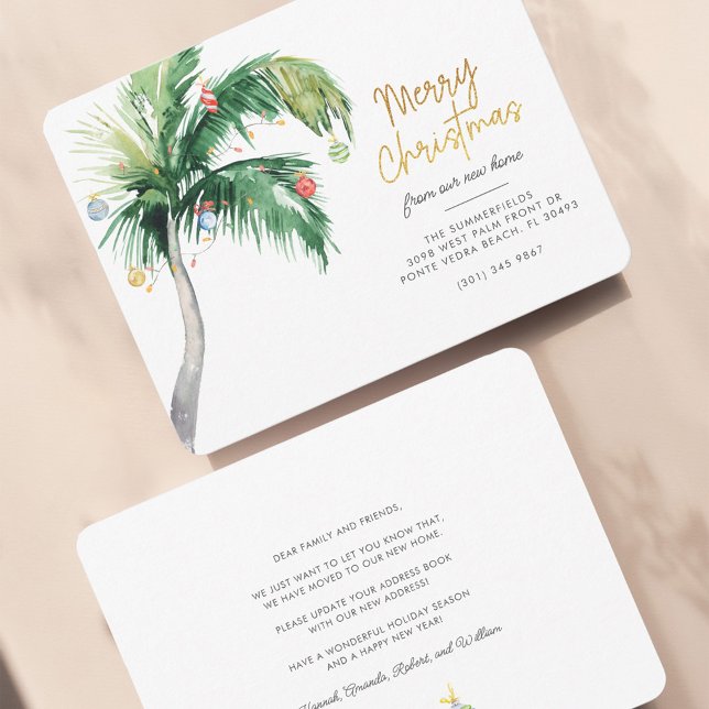 Christmas Palm Tree Moving Address Announcement (Moving Coastal Christmas Holidays Change of Address Announcement)