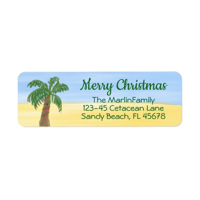 Christmas Palm Tree Return Address Label Watercolr (Front)