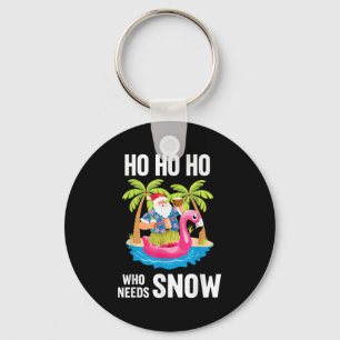 Christmas Palm Tree Santa Surfing Beach Vacation X Keychain