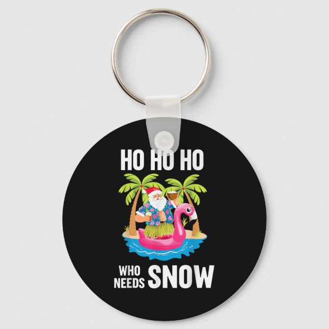 Christmas Palm Tree Santa Surfing Beach Vacation X Keychain (Front)