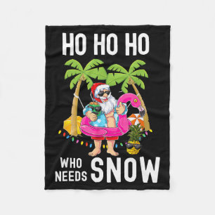 Christmas Palm Tree Santa Surfing Summer Beach Vac Fleece Blanket