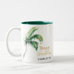 Christmas Palm Tree Script Custom Two-Tone Coffee Mug<br><div class="desc">Bring a touch of tropical cheer to your holiday season with our unique personalized Christmas coffee mug. This eye-catching design features a festively decorated palm tree adorned with twinkling lights and ornaments, perfectly capturing the laid-back spirit of a beachside celebration. The cheerful "Merry Christmas" script adds a classic holiday touch,...</div>
