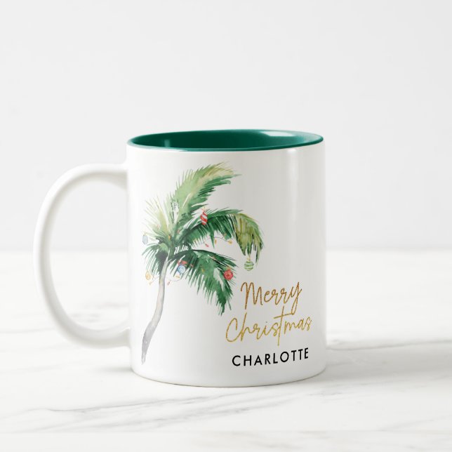 Christmas Palm Tree Script Custom Two-Tone Coffee Mug (Left)
