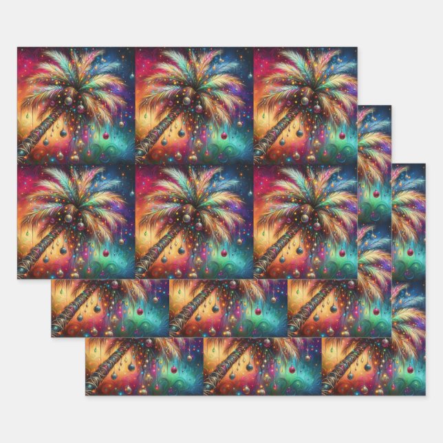 Christmas Palm Tree Tropical Beach Decoupage Wrapping Paper Sheet (Set)