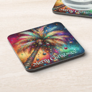 Christmas Palm Tree Tropical Beach Personalized Coaster
