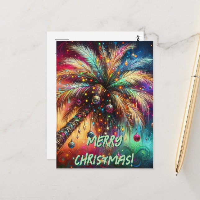 Christmas Palm Tree Tropical Beach Personalized Postcard (Front/Back In Situ)