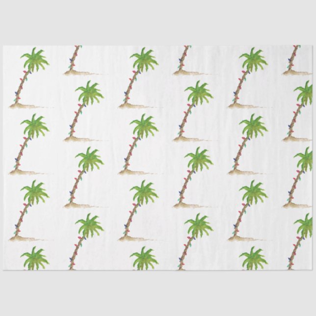 Christmas Palm Tree Tropical Beachy Watercolor  Tissue Paper (Front)