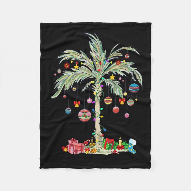 Christmas Palm Tree Tropical Xmas Beach Florida Ha Fleece Blanket (Front)