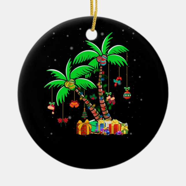 Christmas Palm Tree Tropical Xmas Coconut Lights Ceramic Ornament (Front)
