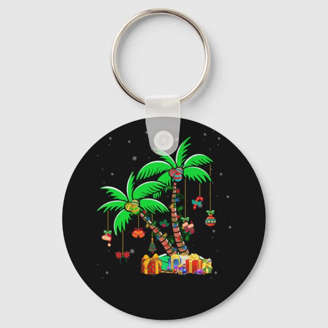 Christmas Palm Tree Tropical Xmas Coconut Lights Keychain (Front)
