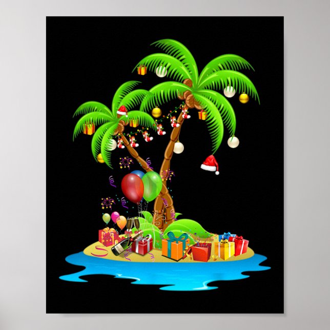 Christmas Palm Tree Tropical Xmas Coconut Matching Poster (Front)