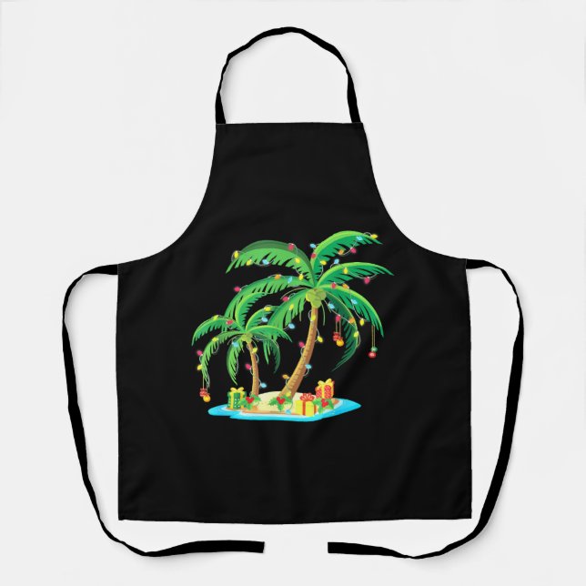 Christmas Palm Tree Tropical Xmas Gift Coconut Apron (Front)