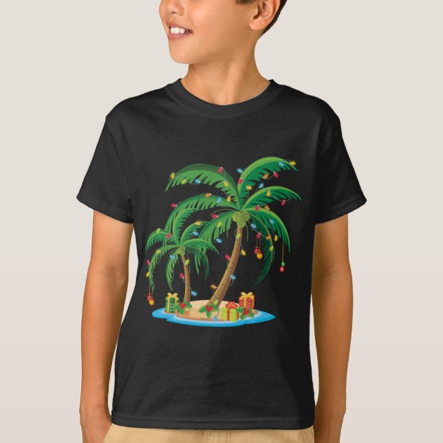 Christmas Palm Tree Tropical Xmas Gift Coconut Lig T-Shirt (Front)
