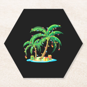 Christmas Palm Tree Tropical Xmas Gift Coconut Paper Coaster