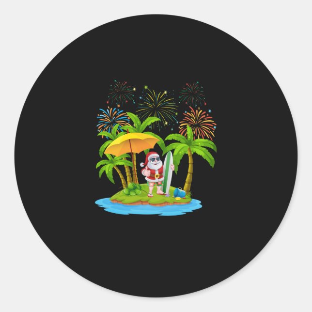 Christmas Palm Tree Tropical Xmas Lights Classic Round Sticker (Front)