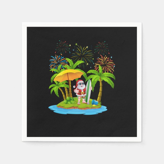 Christmas Palm Tree Tropical Xmas Lights Napkin (Front)