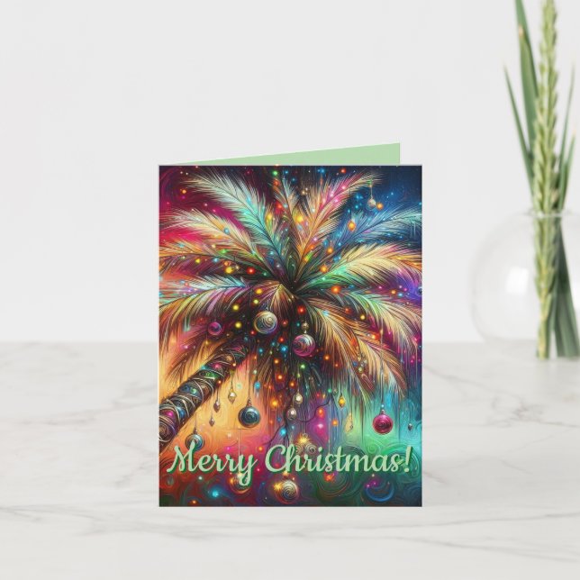 Christmas Palm Tree Tropicalcore Coastal Beach Holiday Card (Front)