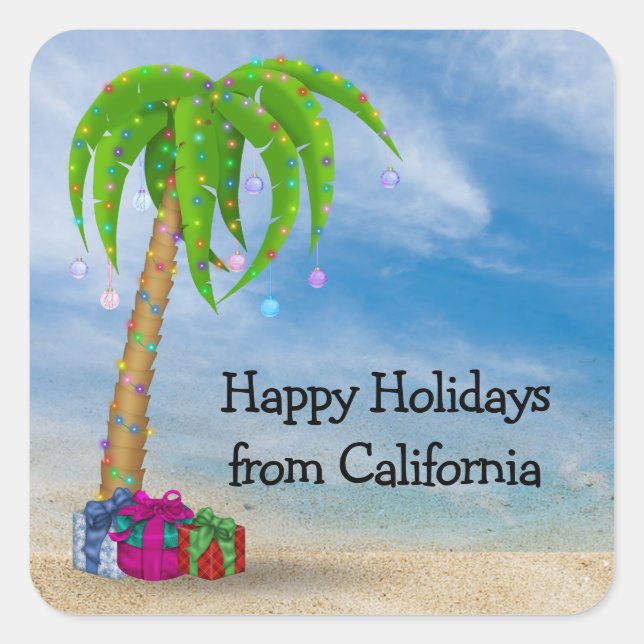 Christmas Palm Tree with Gifts Square Sticker (Front)