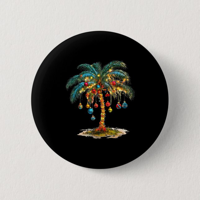 Christmas Palm Tree Women Funny Hawaiian Beach Tro 2 Inch Round Button (Front)
