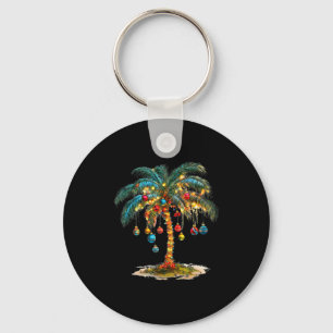 Christmas Palm Tree Women Funny Hawaiian Beach Tro Keychain