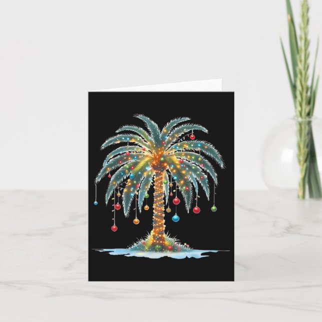 Christmas Palm Tree Xmas Light Matching Family Hol Card (Front)