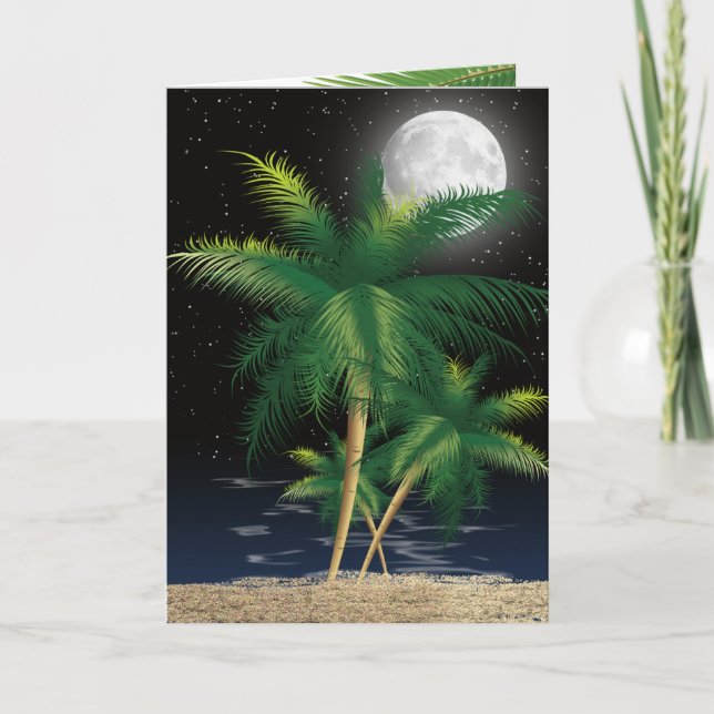 Christmas Palm Trees In Moonlight Card (Front)