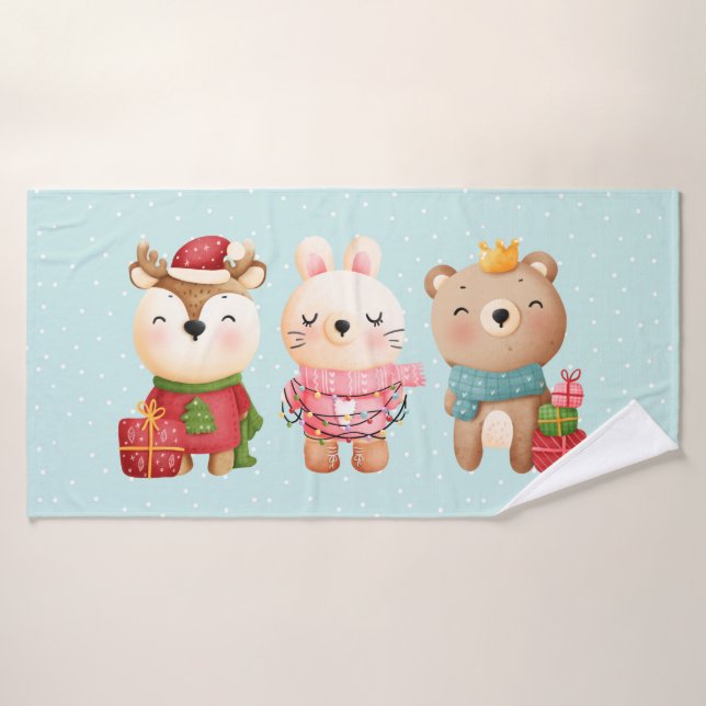 Christmas Pals - Reindeer Bear & Rabbit Bath Towel Set (Bath Towel)