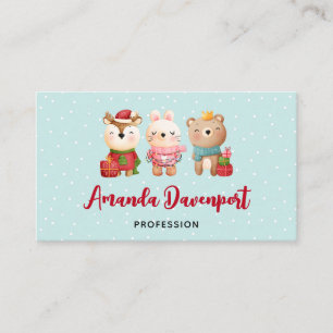 Christmas Pals - Reindeer Bear & Rabbit Business Card