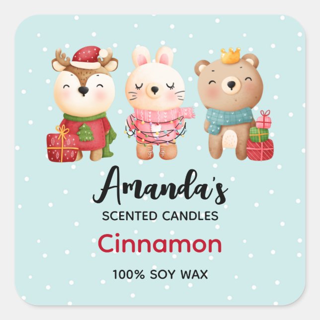 Christmas Pals - Reindeer, Bear & Rabbit Candle Square Sticker (Front)