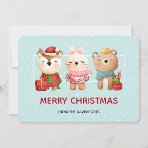 Christmas Pals - Reindeer Bear & Rabbit Holiday Card